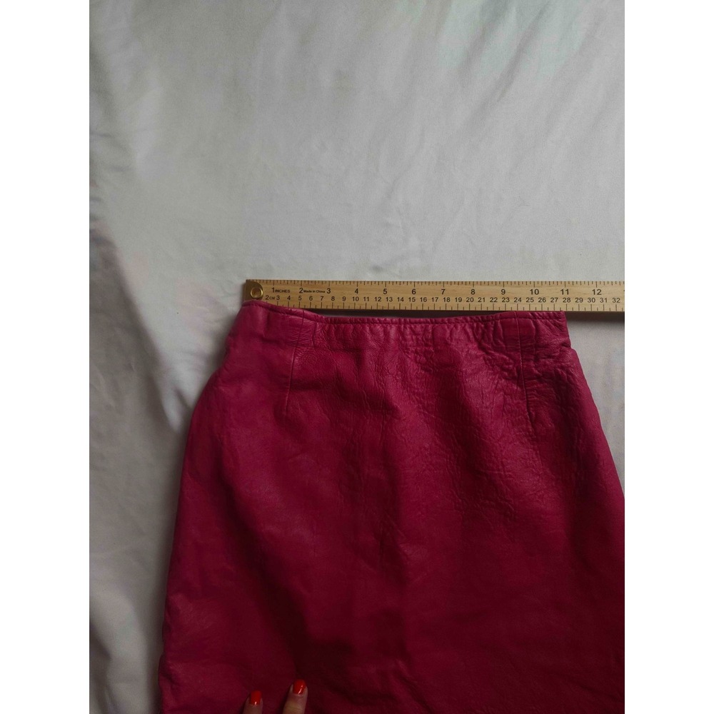Vintage Hugo Buscati Pink Genuine Leather Skirt Womens Size 6 A-Line Knee Length - Picture 3 of 6